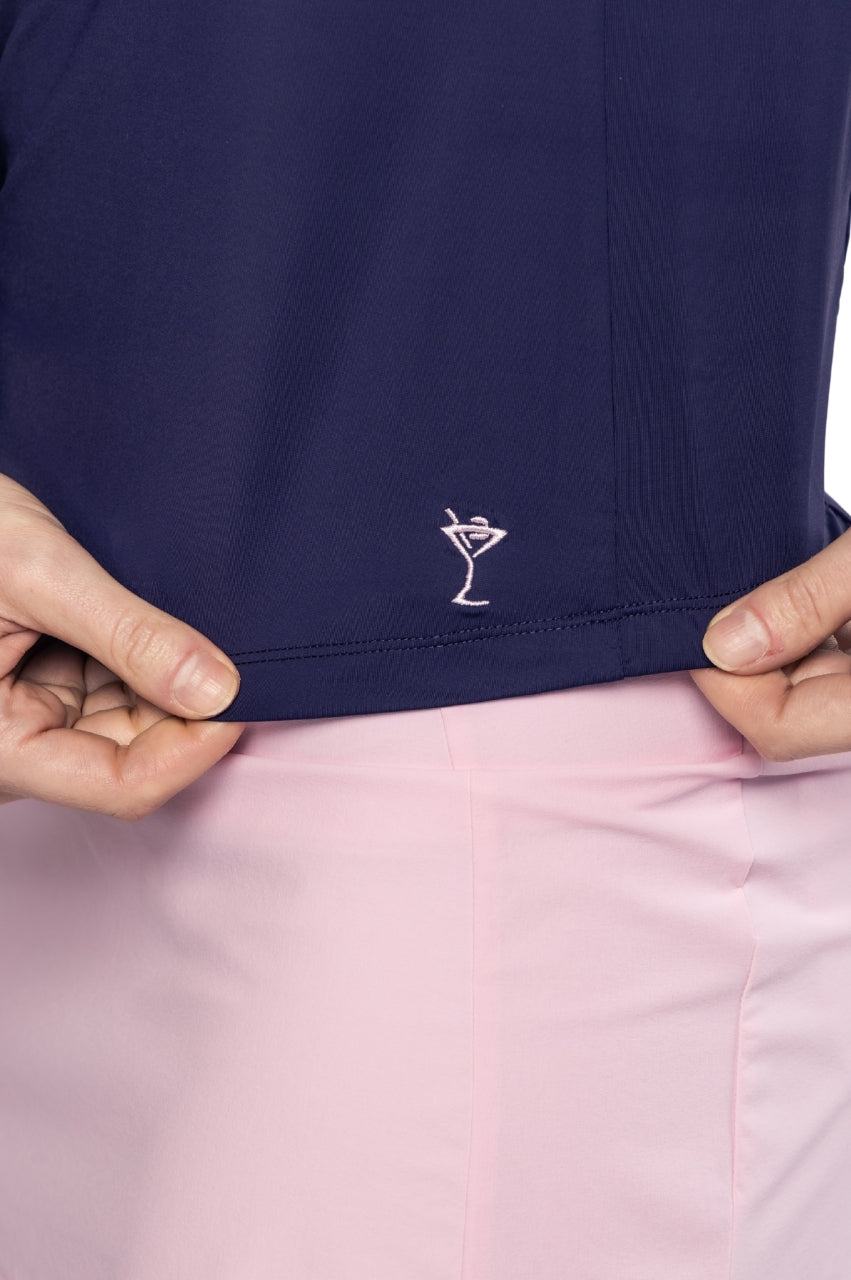 Navy/Rose Pink Long Sleeve Cool Girl Mock Polo