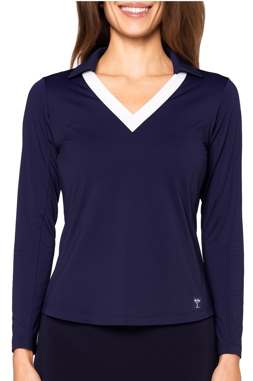 Navy Long Sleeve Say Yes Sport Polo