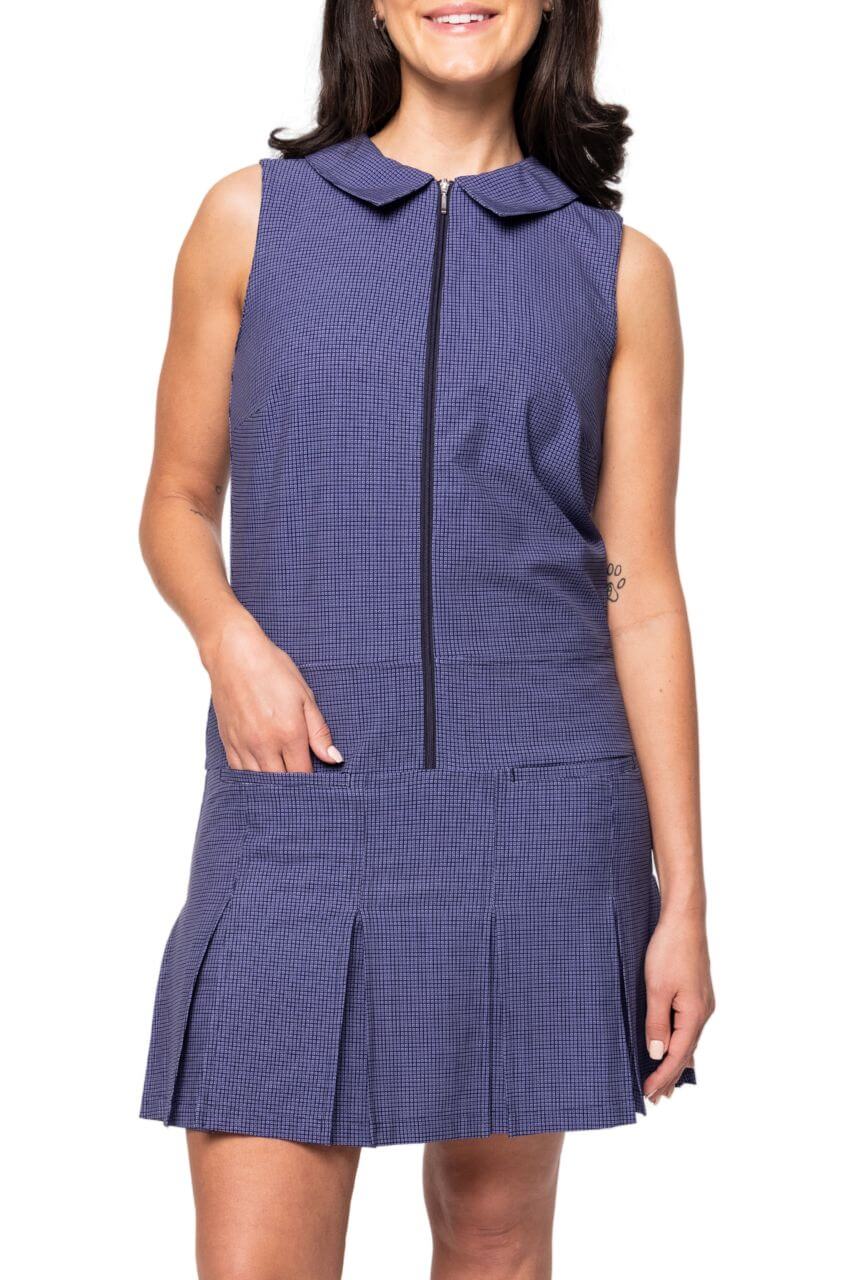 Navy Plaid Timeless Pleated Dress