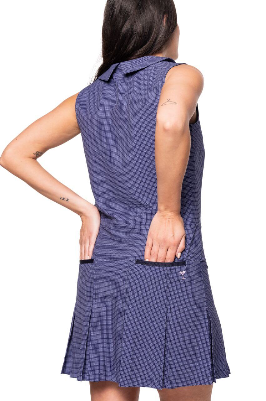 Navy Plaid Timeless Pleated Dress