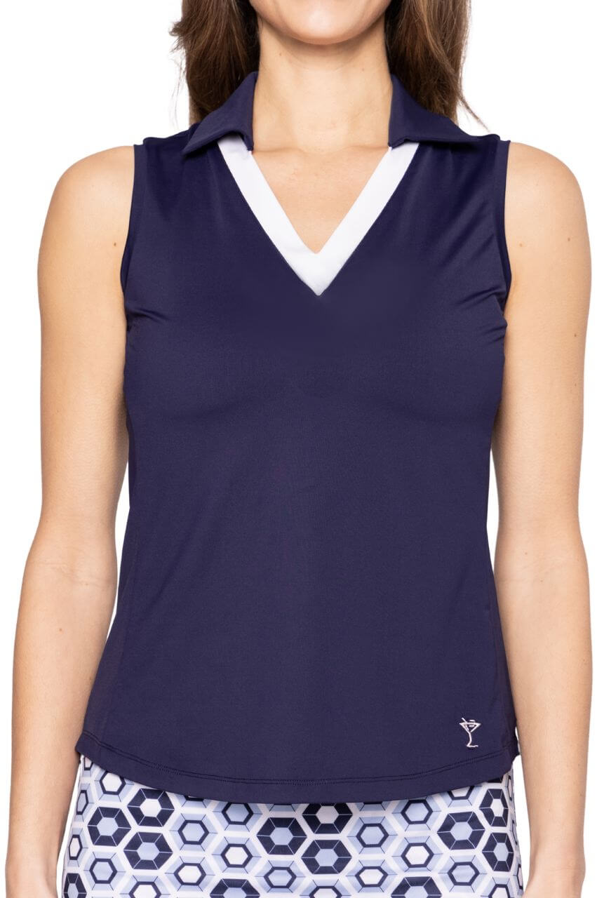 Navy Say Yes Sleeveless Sport Polo
