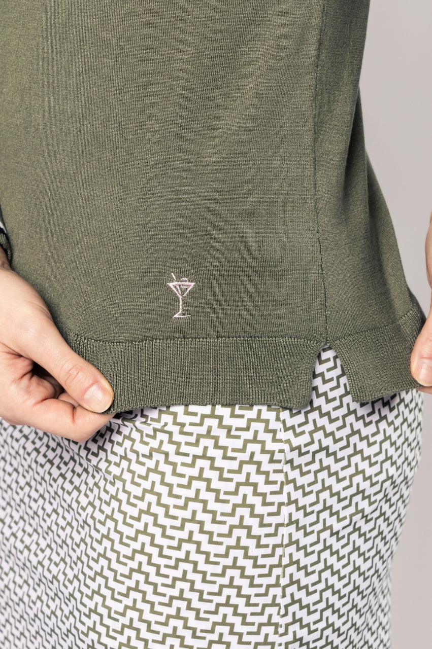Olive Stretch V-Neck Sweater