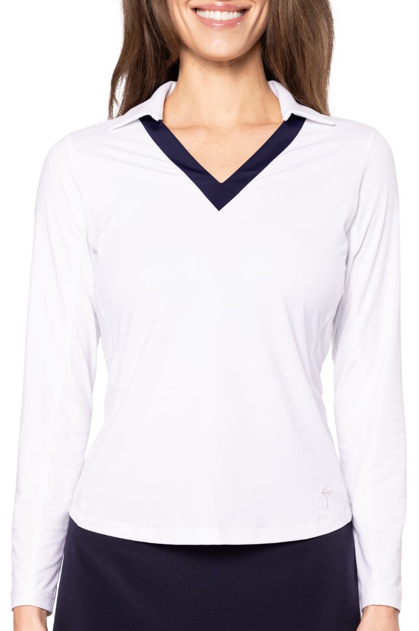White Long Sleeve Say Yes Sport Polo