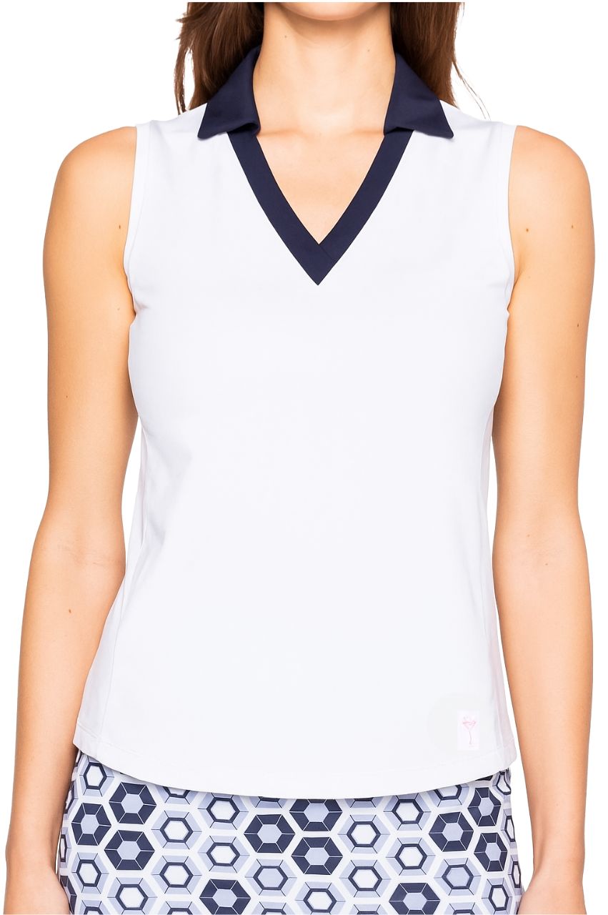 White Sleeveless Say Yes Sport Polo