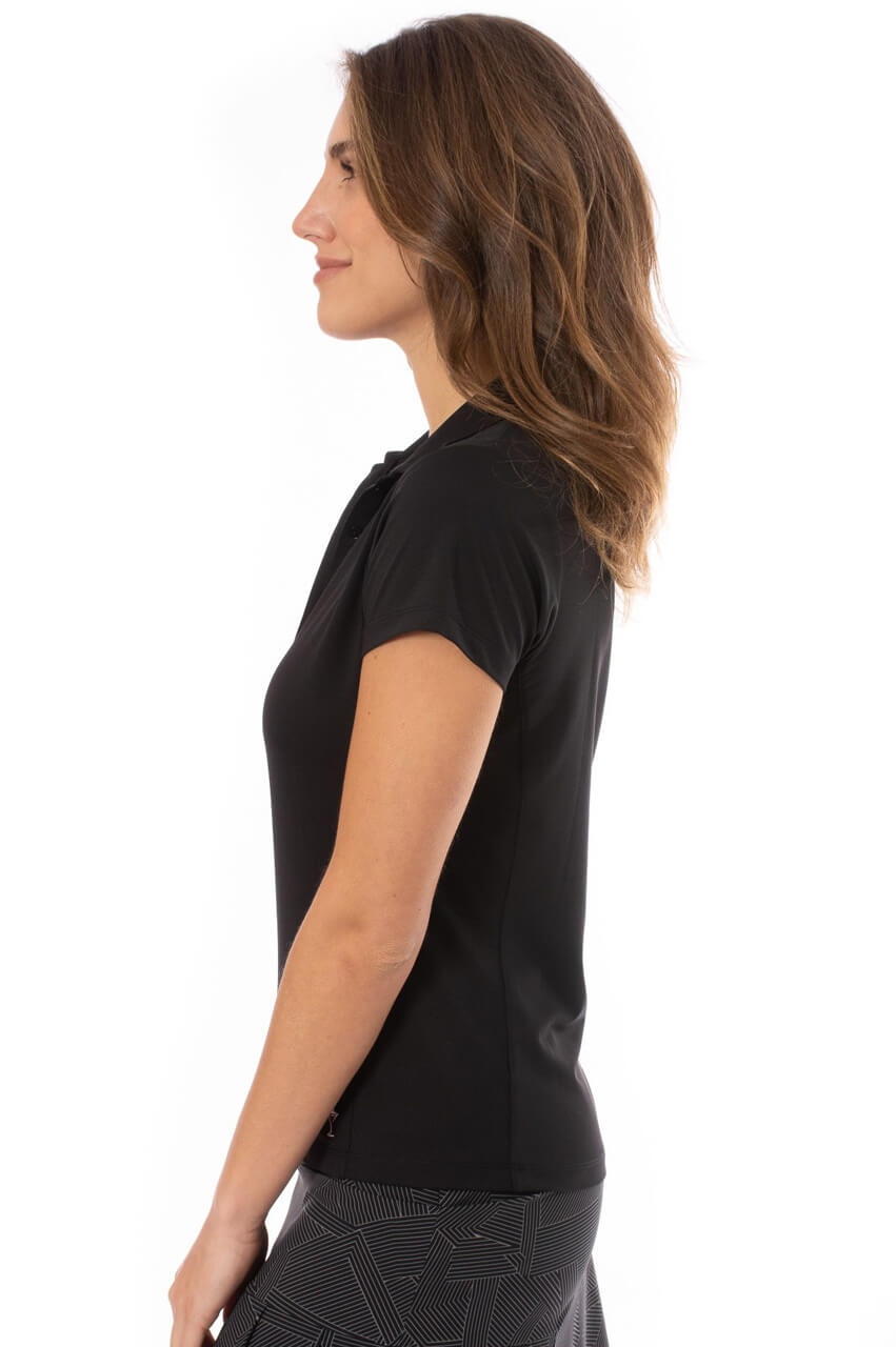 Black Short Sleeve Ruffle Polo - GolftiniTops