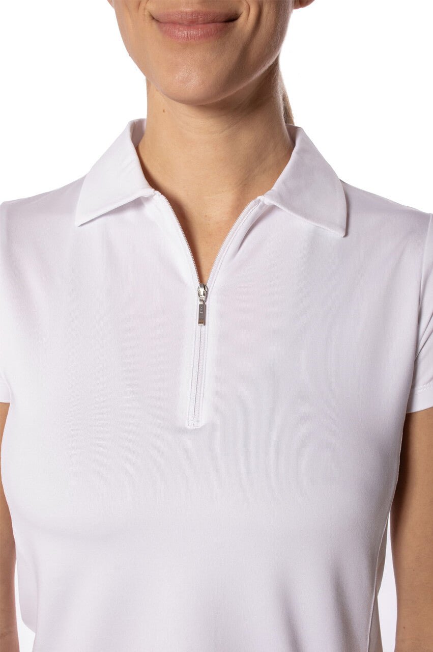 White Short Sleeve Zip Polo - GolftiniTops