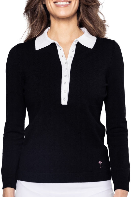 Black/White Button Polo Sweater