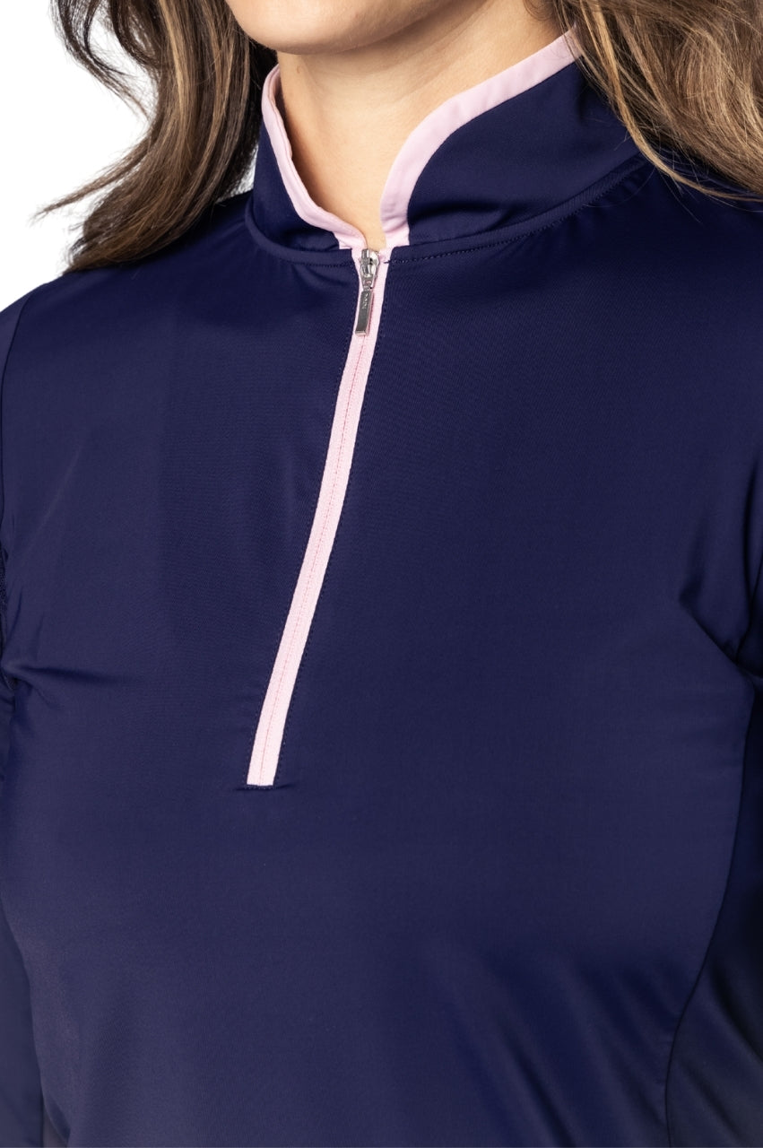 Navy/Rose Pink Long Sleeve Cool Girl Mock Polo