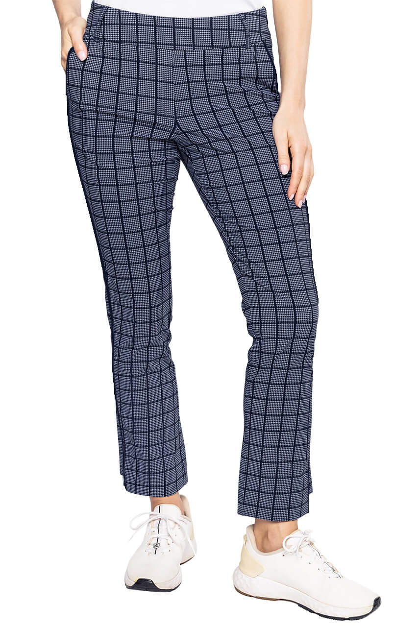 Navy Plaid Stretch Ankle Pant