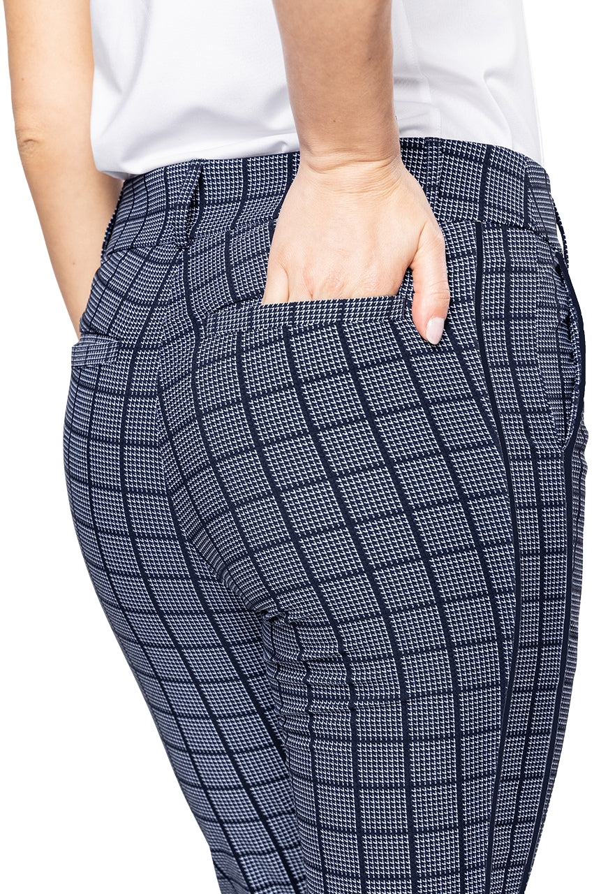 Navy Plaid Stretch Ankle Pant