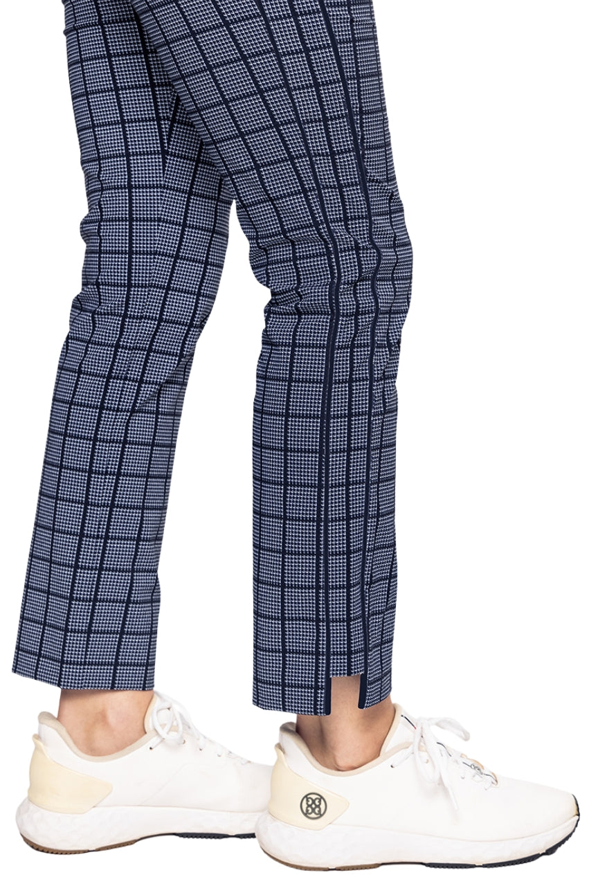 Navy Plaid Stretch Ankle Pant