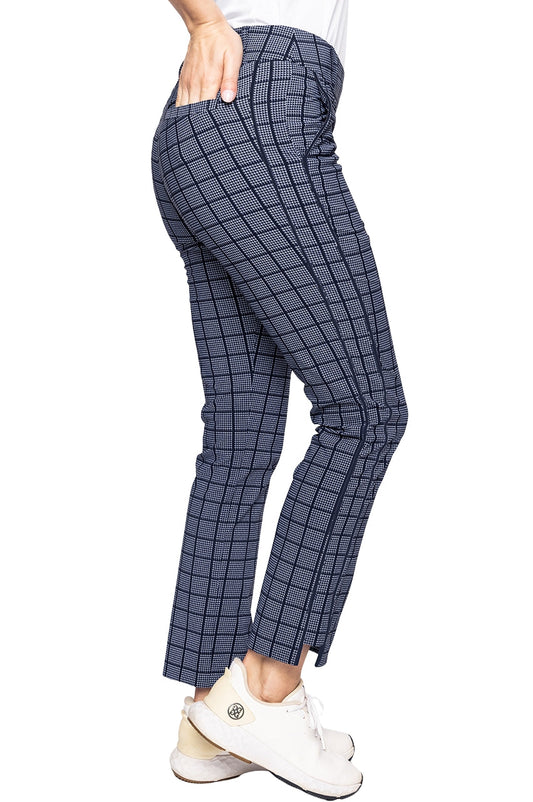 Navy Plaid Stretch Ankle Pant