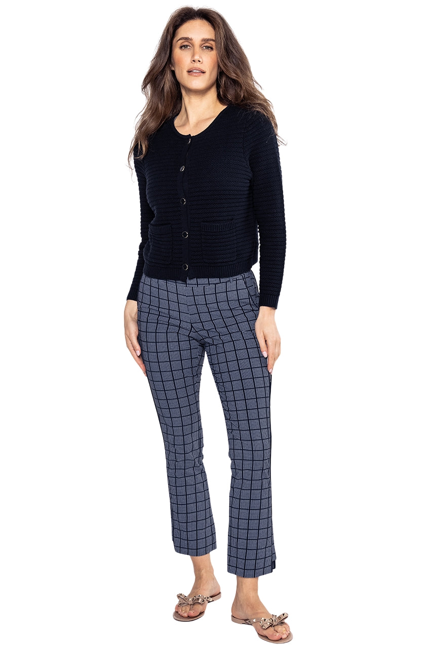 Navy Plaid Stretch Ankle Pant