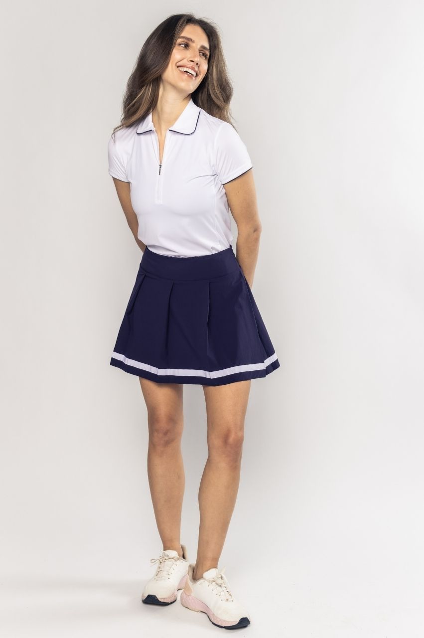 White/Navy Short Sleeve Capri Polo