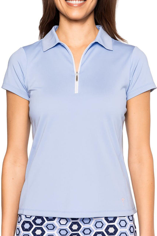 Seersucker Blue Short Sleeve Zip Polo