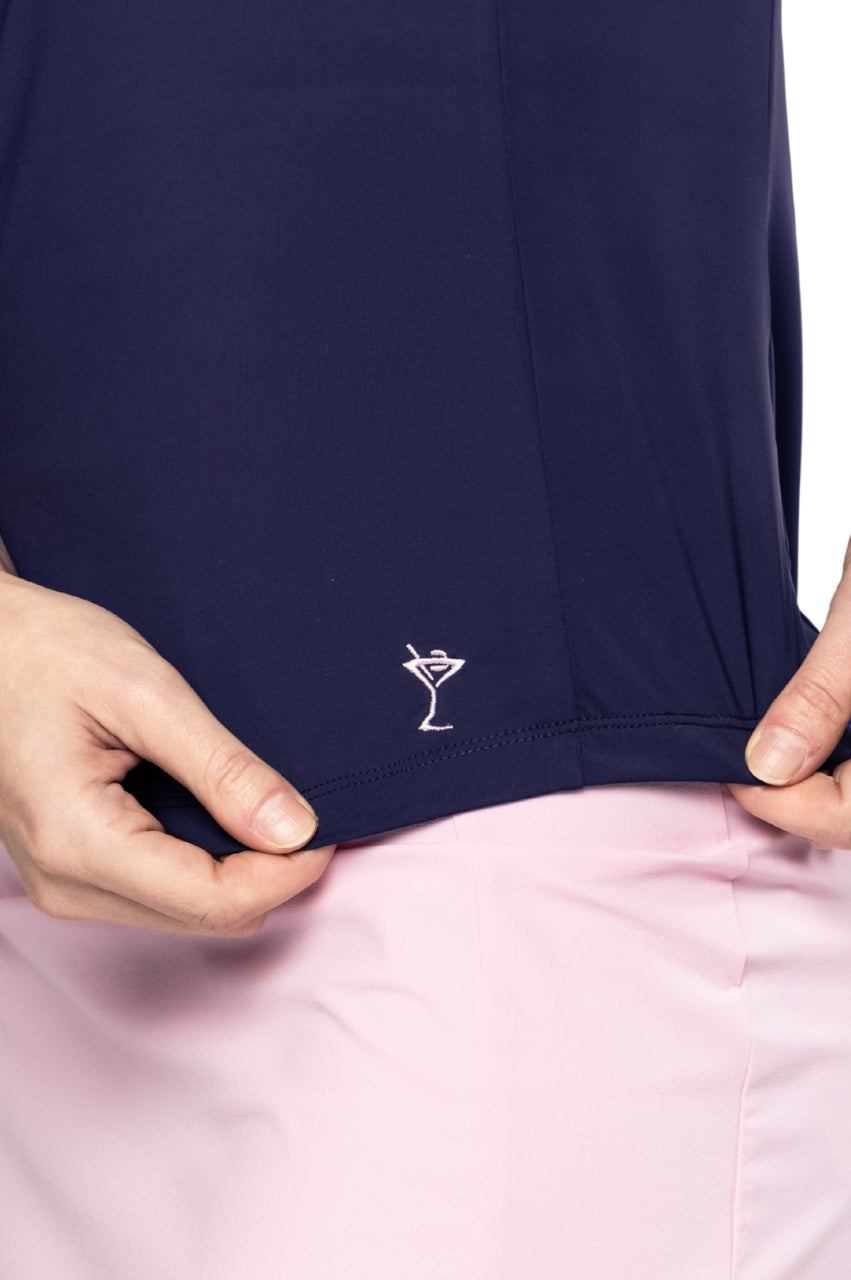 Navy/Rose Pink Sleeveless Cool Girl Mock Polo