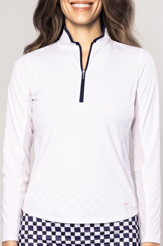 White/Navy Long Sleeve Cool Girl Mock Polo | ACS