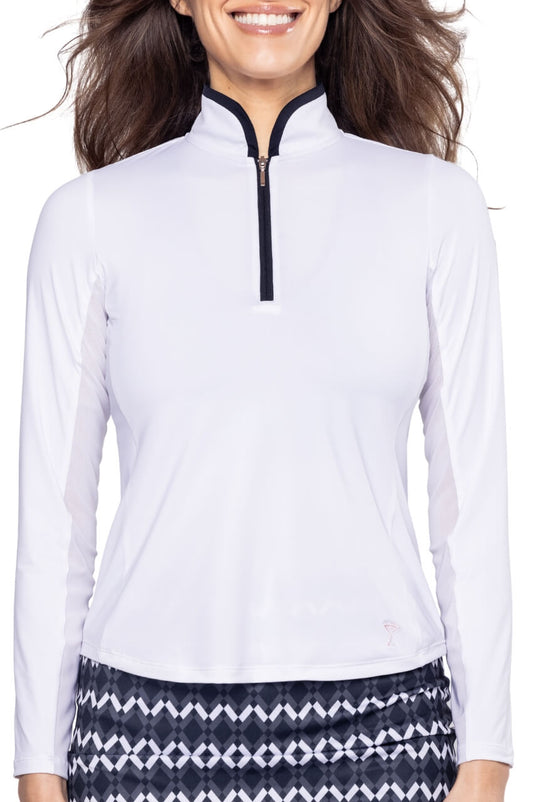 White/Black Long Sleeve Cool Girl Mock Polo