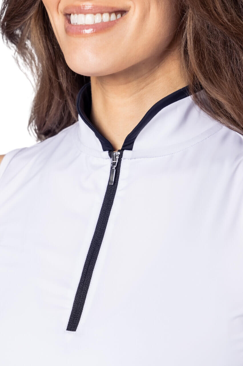 White/Black Long Sleeve Cool Girl Mock Polo