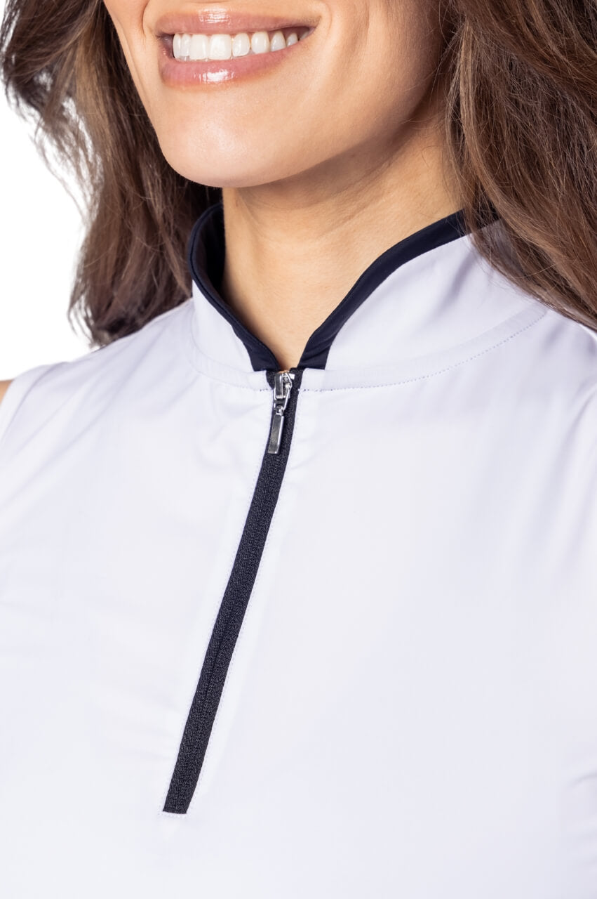 White/Black Sleeveless Cool Girl Mock Polo