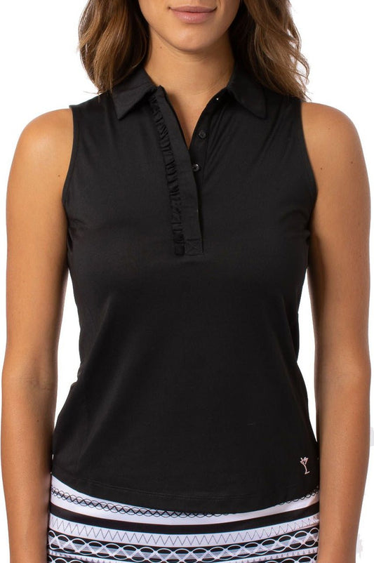 Black Sleeveless Ruffle Polo - GolftiniTops