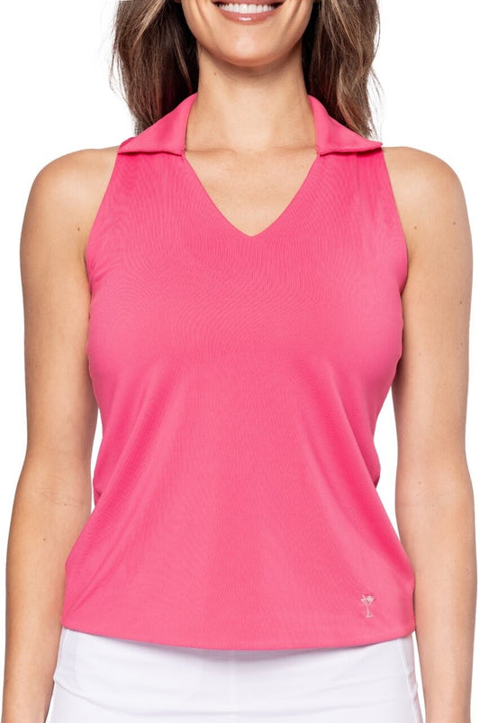 Hot Pink Sleeveless Lisa Sport Polo - GolftiniTops