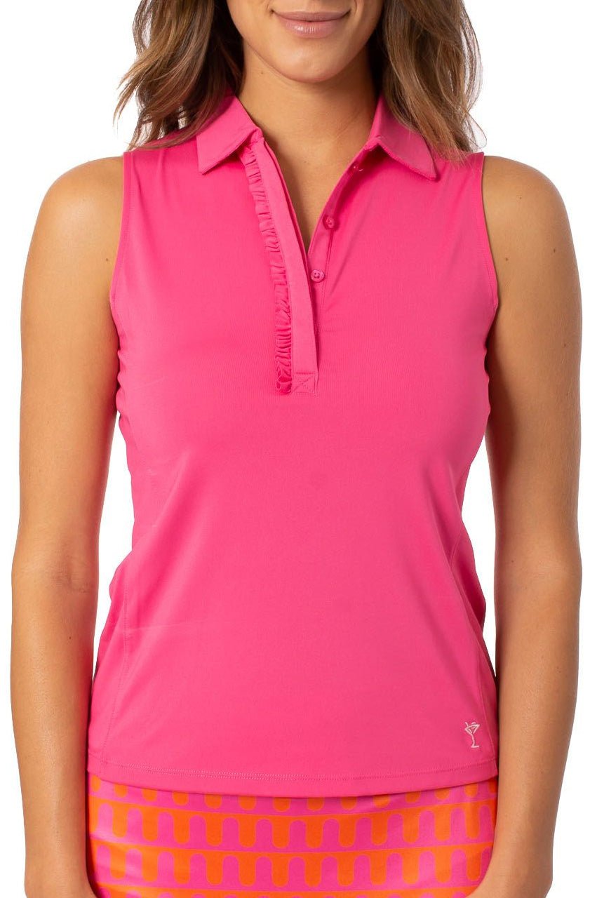 Hot Pink Sleeveless Ruffle Polo - GolftiniTops