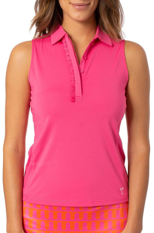 Hot Pink Sleeveless Ruffle Polo - GolftiniTops