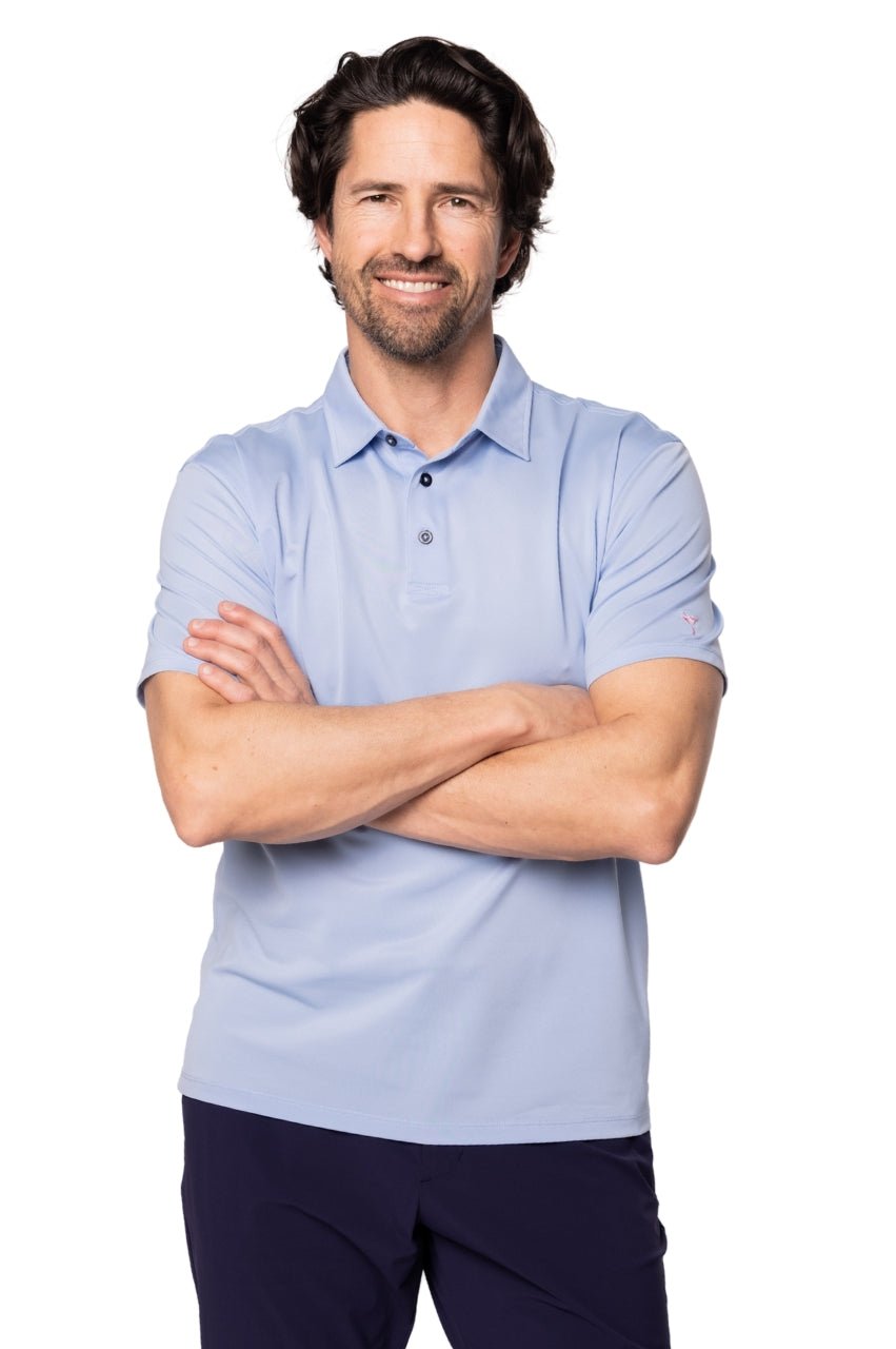 Men's Seersucker Blue Pique Polo - GolftiniMen's Tops