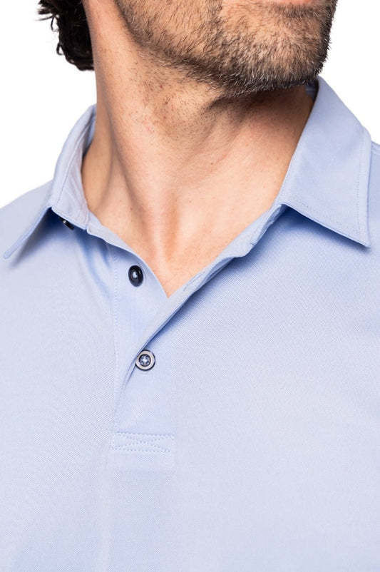 Men's Seersucker Blue Pique Polo - GolftiniMen's Tops