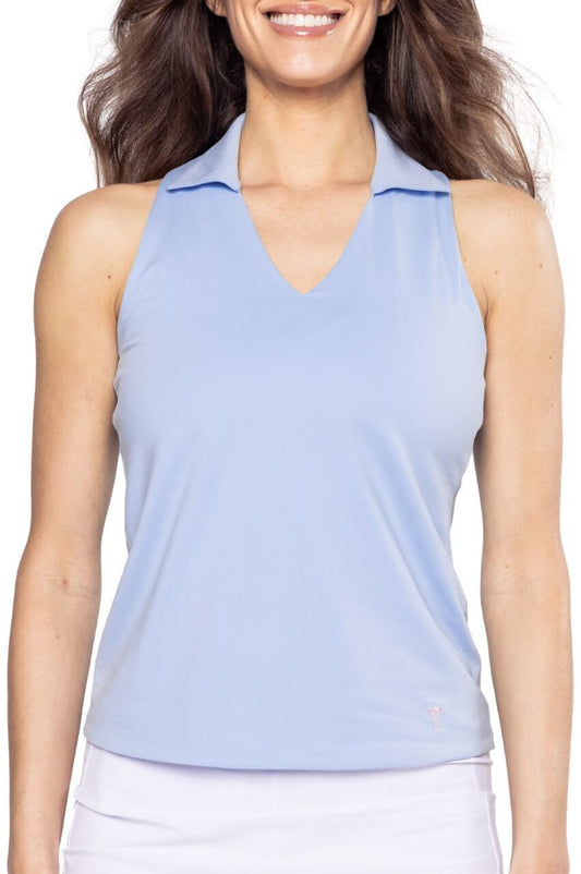 Seersucker Blue Sleeveless Lisa Sport Polo - GolftiniTops